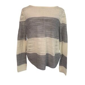Eileen Fisher XS Striped Cream & Gray Sheer Lightweight Linen Blend Sweater Top